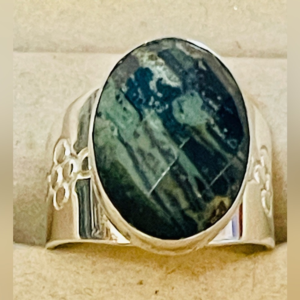 Jay King Mine Find DTR Sterling Silver Seraphinite  Ring Sz 7.5-7.75